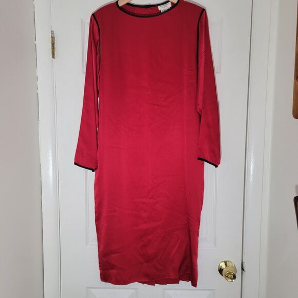 Vintage The Silk Farm Made In Korea Red Silk Midi Dress Old Money Modest Sz‎ 6/8 - Picture 1 of 9